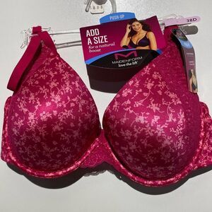 Maidenform Women's Pink Floral Plush Padding Underwired Push-Up Bra Sz 38D NWT